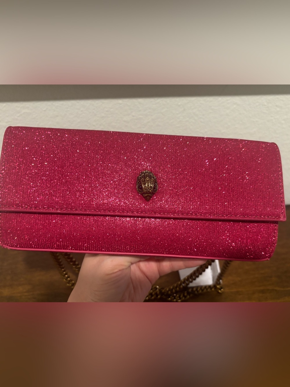 Kurt Geiger Sparkling Hot Pink Crossbody with Gold Chain - Picture 8 of 12